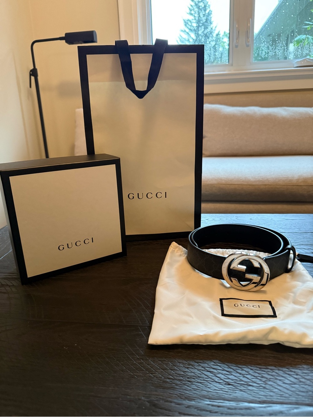 Gucci Black Leather Belt Bag with Silver Interlocking G Buckle